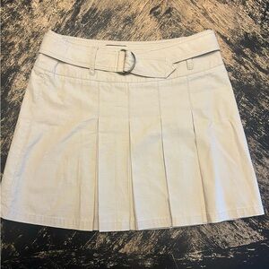 Context Y2K Beige Pleated Belted Cotton Mini Skirt 10 medium